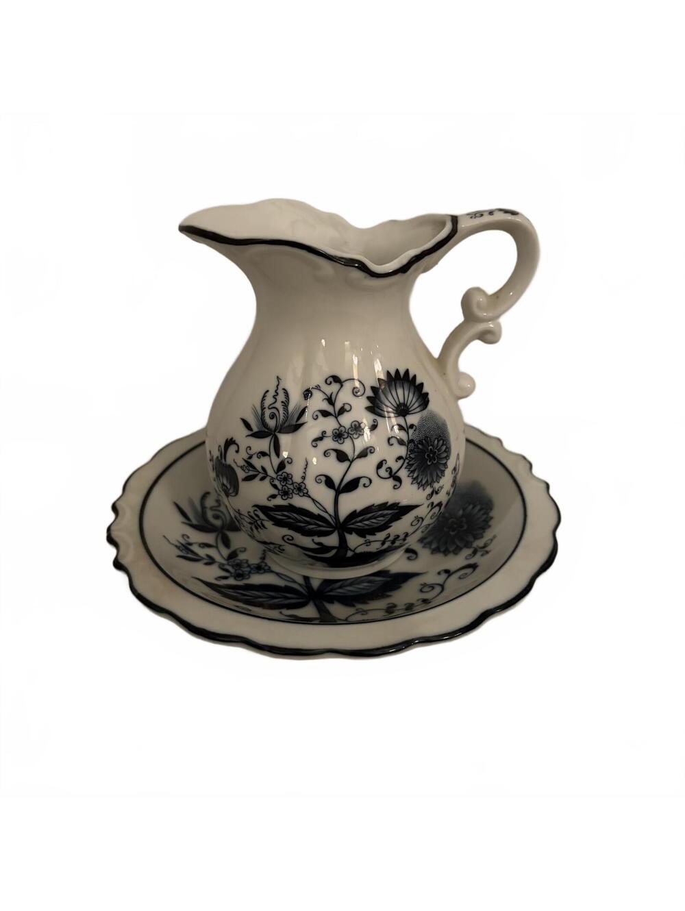 Blue Onion Porcelain Cream Pitcher and Saucer Set
